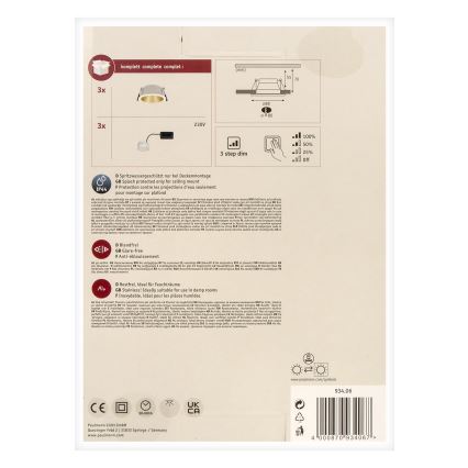 Paulmann 93406 - SET 3xLED/6,5W IP44 Prigušiva ugradbena svjetiljka za kupaonicu COLE 230V
