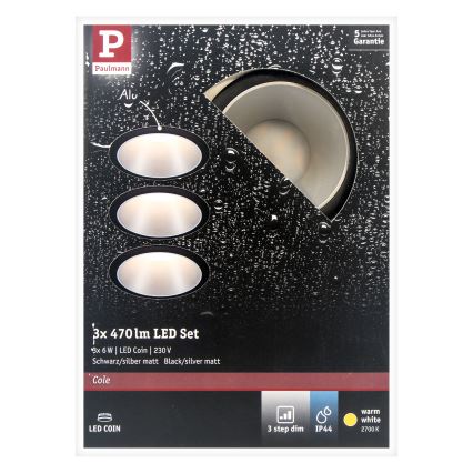 Paulmann 93408 - SET 3xLED/6,5W IP44 Prigušiva ugradbena svjetiljka za kupaonicu COLE 230V