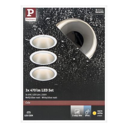 Paulmann 93410 - SET 3xLED/6,5W IP44 Prigušiva ugradbena svjetiljka za kupaonicu COLE 230V