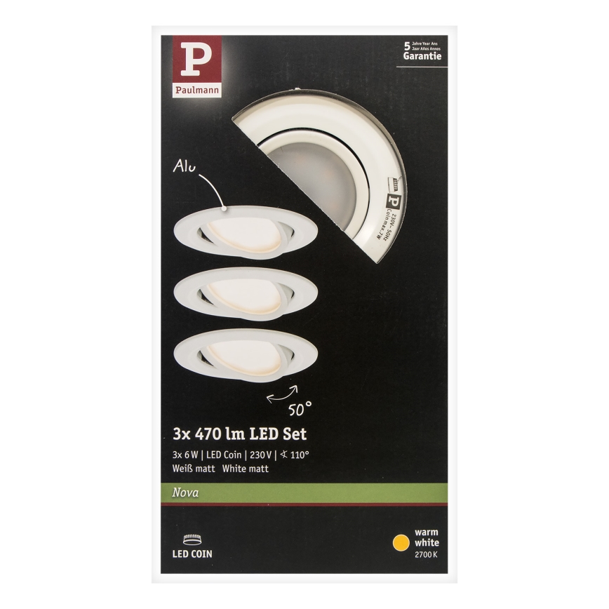 Paulmann 93449 - SET 3xLED/6,5W IP23 Ugradbena svjetiljka za kupaonicu NOVA 230V