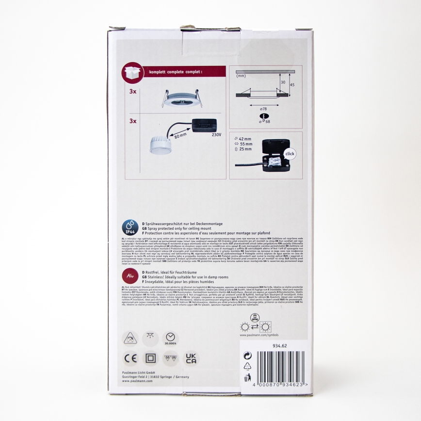 Paulmann 93462 - SET 3xLED/6W  IP44 Ugradbena svjetiljka za kupaonicu NOVA 230V