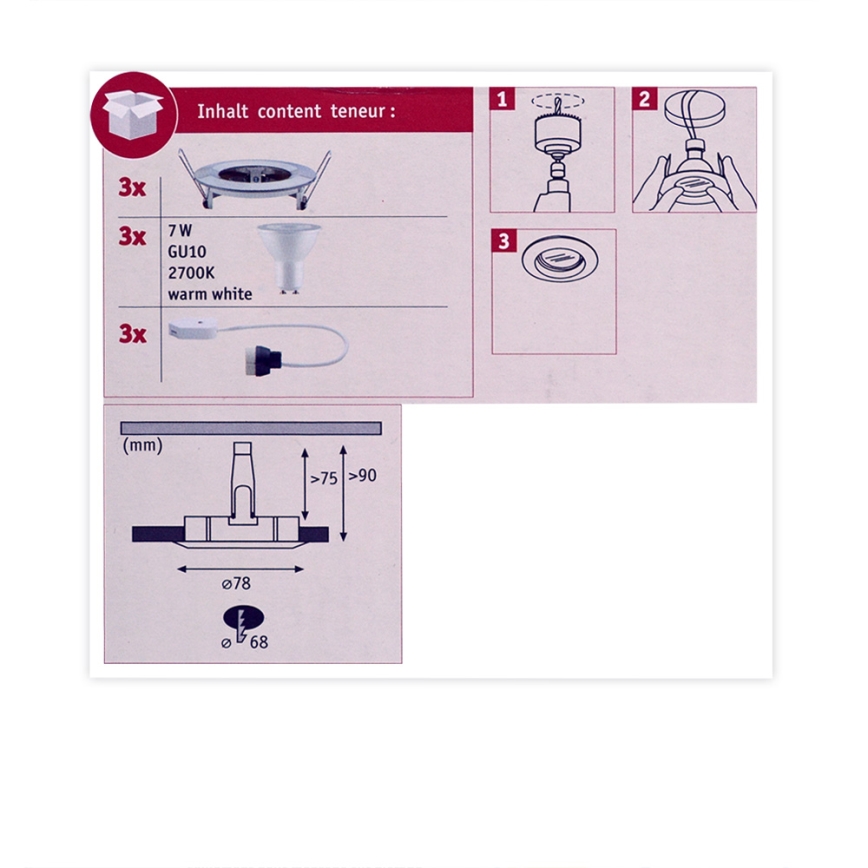 Paulmann 93599 - SET 3x LED GU10/7W IP44 Prigušiva svjetiljka za kupaonicu NOVA 230V