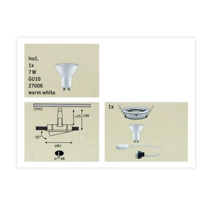 Paulmann 93603 - LED-GU10/7W IP23 Prigušiva ugradbena svjetiljka za kupaonicu NOVA 230V