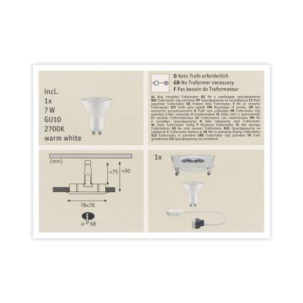 Paulmann 93611 - LED-GU10/7W IP44 Prigušiva ugradbena svjetiljka za kupaonicu NOVA 230V