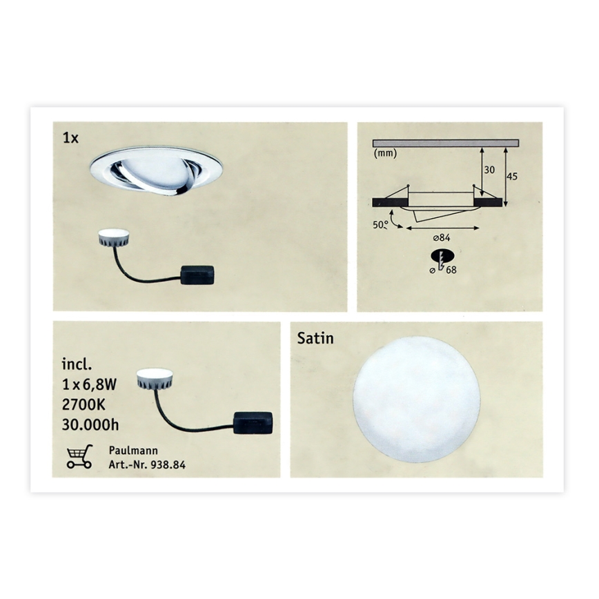 Paulmann 93867 - LED/6,8W IP23 Ugradno svjetlo za kupaonicu COIN 230V