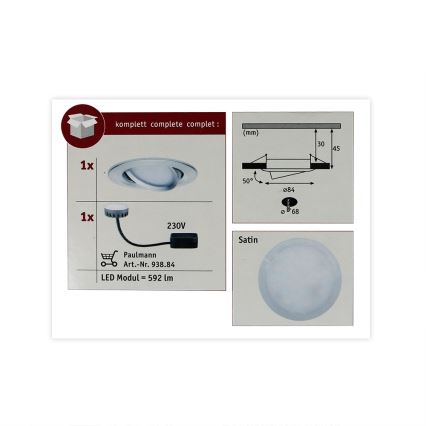 Paulmann 93898 - LED/6,8W IP23 Ugradbena svjetiljka za kupaonicu COIN 230V