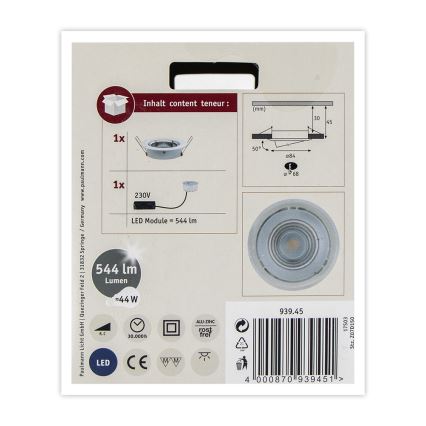 Paulmann 93945 - LED/6,8W IP23 Prigušiva ugradbena svjetiljka za kupaonicu COIN 230V