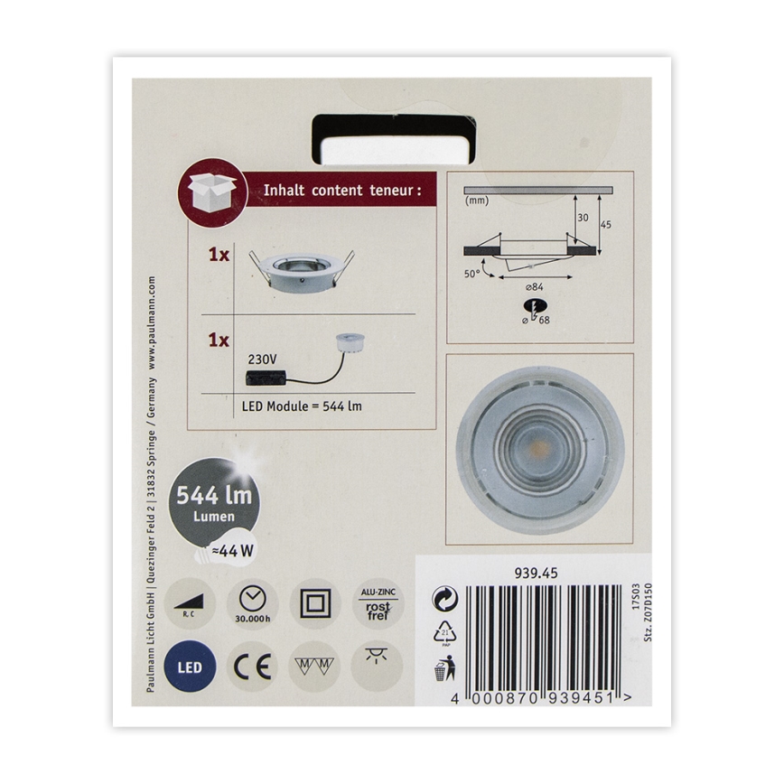 Paulmann 93945 - LED/6,8W IP23 Prigušiva ugradbena svjetiljka za kupaonicu COIN 230V