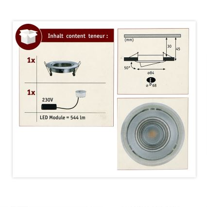 Paulmann 93946 - LED/6,8W IP23 Prigušiva ugradbena svjetiljka za kupaonicu COIN 230V