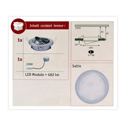 Paulmann 93963 - LED/7W IP23 Koupelnové s mogućnošću prigušivanja ugradbena svjetiljka COIN 230V