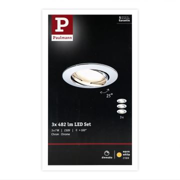 Paulmann 93966 - SET 3xLED/7W IP23 Prigušiva ugradbena svjetiljka za kupaonicu COIN 230V