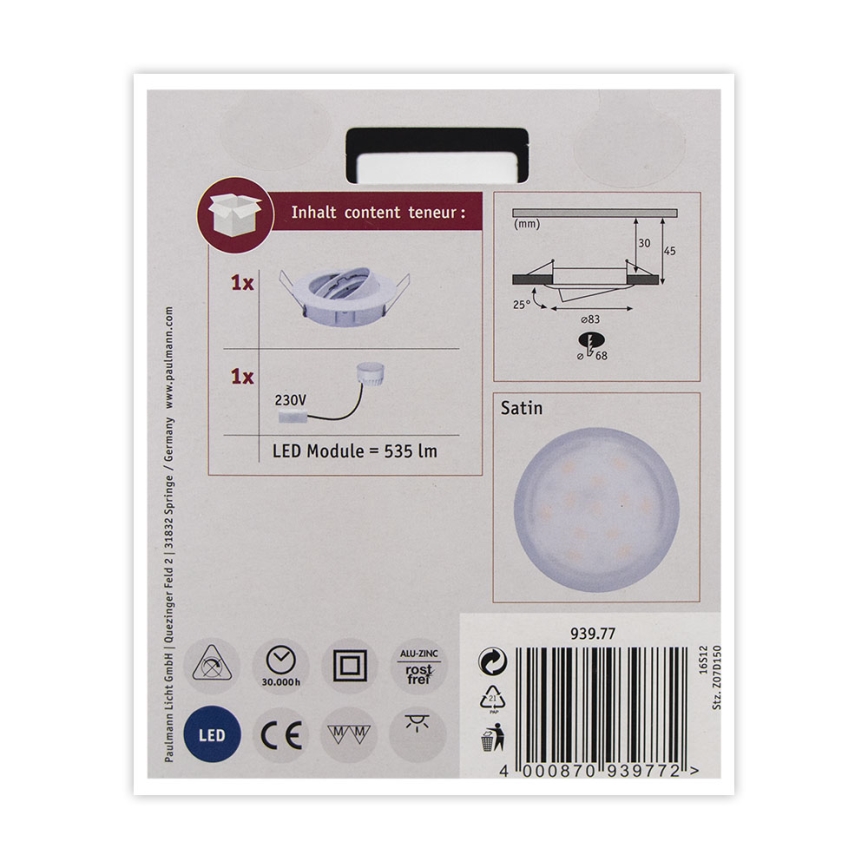 Paulmann 93977 - LED/6,8W IP23 Ugradbena svjetiljka za kupaonicu COIN 230V bijela