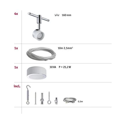 Paulmann 94080 - SET 4xLED/4,8W Ugradbena svjetiljka za kabelski sustav STAGE 230V sjajni krom