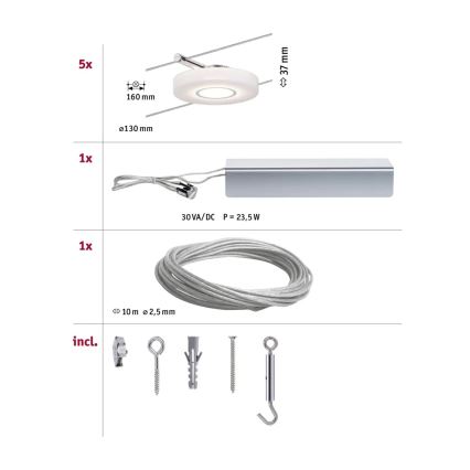 Paulmann 94109 - SET 5xLED/4,3W Reflektorska svjetiljka za sustav sajli MAC 230V