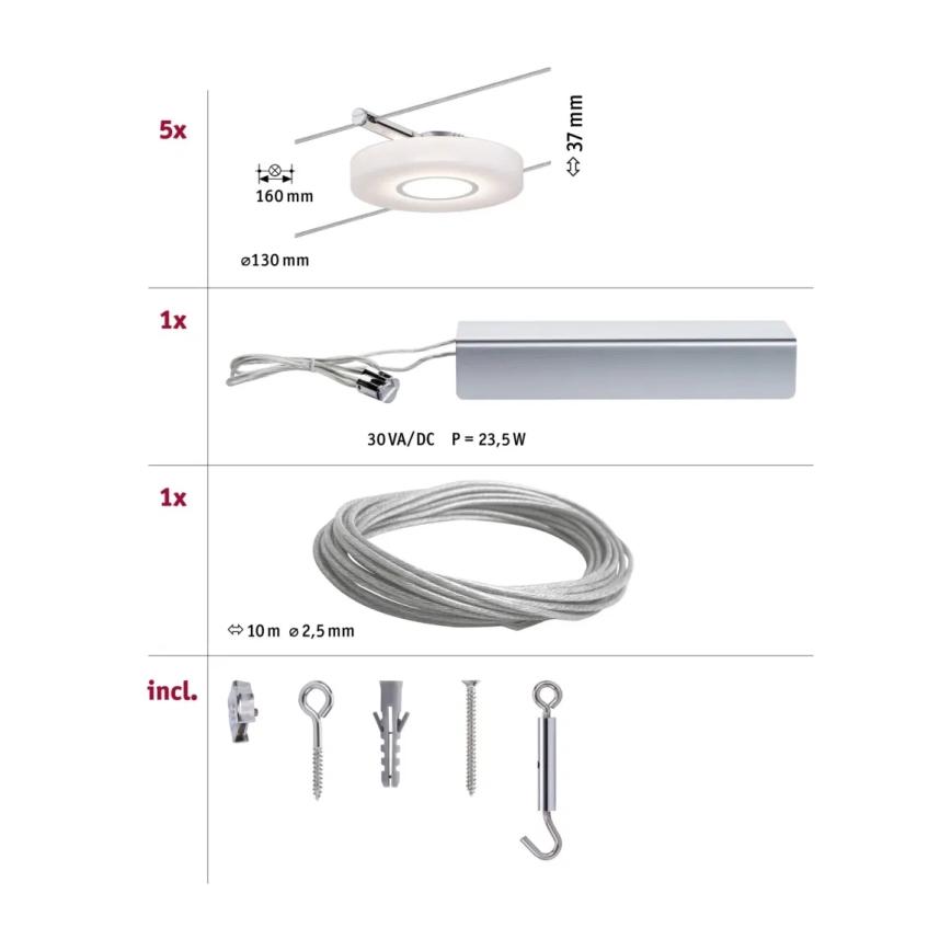 Paulmann 94109 - SET 5xLED/4,3W Reflektorska svjetiljka za sustav sajli MAC 230V