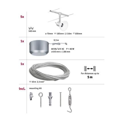 Paulmann 94136 - SET 5xGU5,3/10W Kompletan sajlni sustav SHEELA 230V sjajni krom