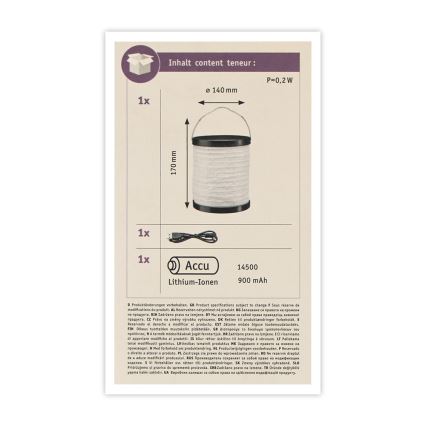 Paulmann 94169 - LED/0,2W IP44 Vanjska dekorativna svjetiljka MOBILE 3,7V 900 mAh