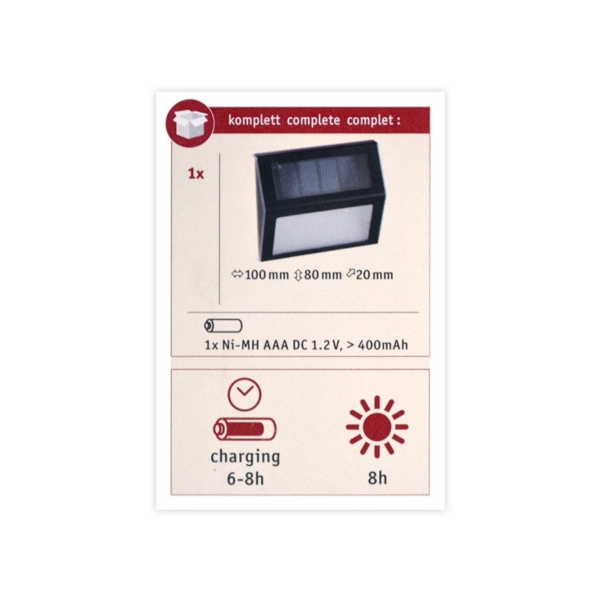 Paulmann 94234 - LED/0,05W IP44 Vanjska solarna svjetiljka sa senzorom DAYTON 1,2V 400 mAh