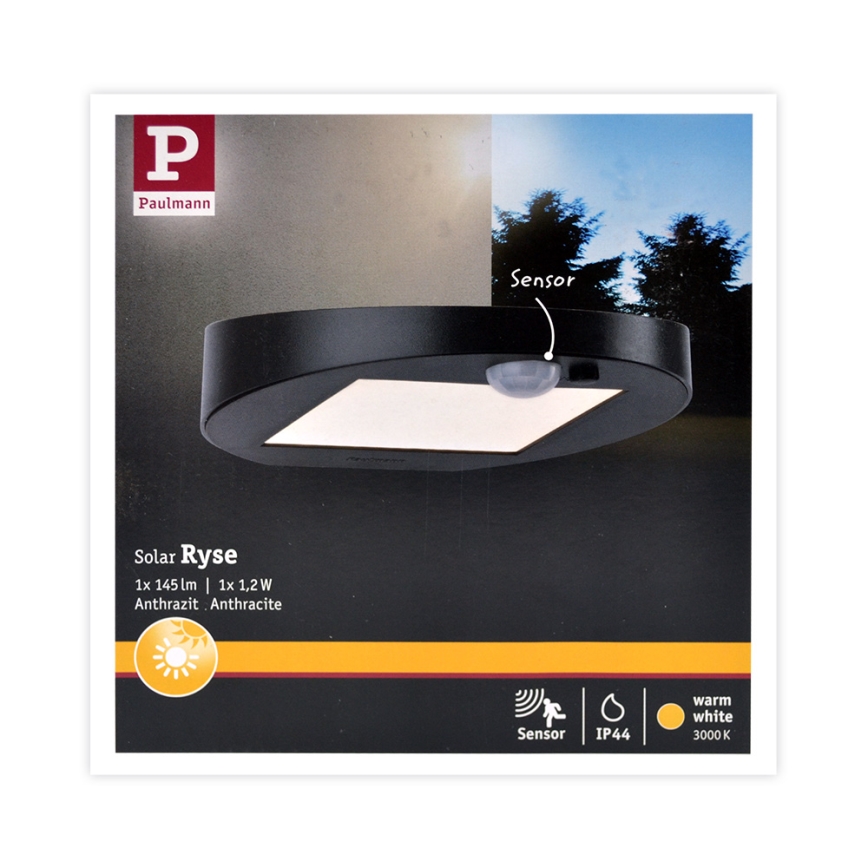 Paulmann 94246 - LED/1,2W IP44 Vanjska solarna svjetiljka sa senzorom RYSE 3,7V 1800 mAh