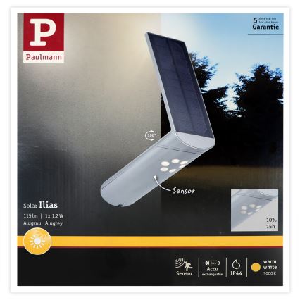 Paulmann 94261 - LED/1,2W IP44 Solarna zidna svjetiljka sa senzorom ILIAS 3,7V 1800 mAh