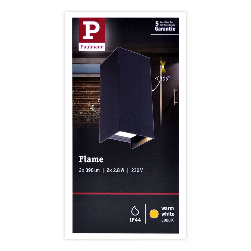 Paulmann 94326 - 2xLED/2,8W IP44 Vanjska zidna svjetiljka FLAME 230V