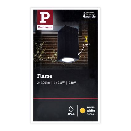 Paulmann 94328 - 2xLED/2,8W IP44 Vanjska zidna svjetiljka FLAME 230V antracit