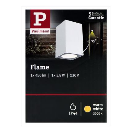 Paulmann 94329 - LED/3,8W IP44 Vanjska zidna svjetiljka FLAME 230V bijela