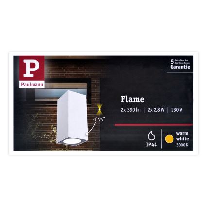 Paulmann 94330 - 2xLED/2,8W IP44 Vanjska zidna svjetiljka FLAME 230V bijela