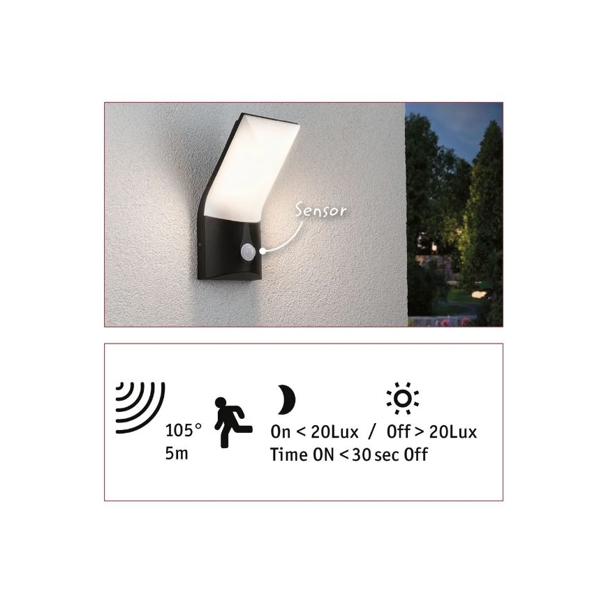 Paulmann 94402 - LED/10W IP44 Vanjska zidna svjetiljka sa senzorom ADYA 230V