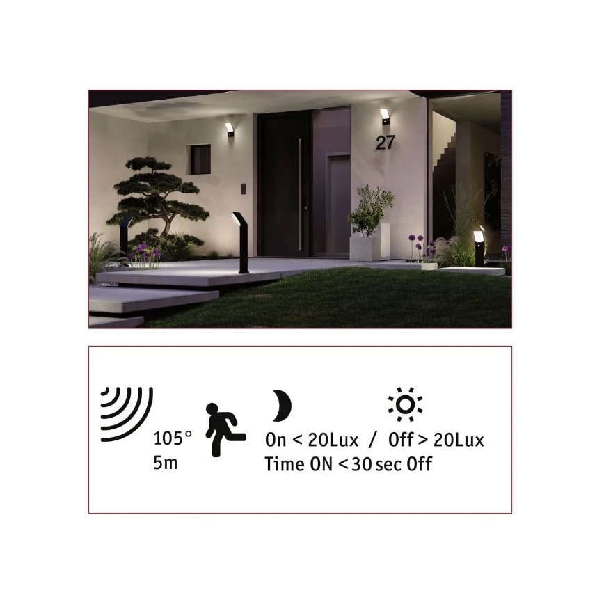Paulmann 94403 - LED/10W IP44 Vanjska lampa sa senzorom ADYA 230V