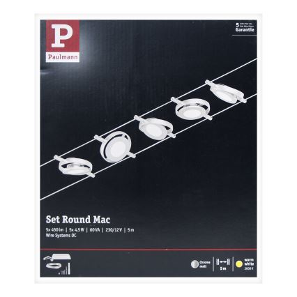 Paulmann 94414 - SET 5xLED/4,5W Reflektorska svjetiljka za sustav sajli ROUNDMAC 230V sjajni krom