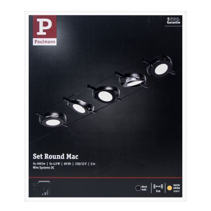 Paulmann 94418 - KOMPLET 5xLED/4,5W Kompletan sustav sa sajlom ROUNDMAC 230V crna