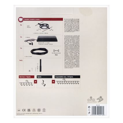 Paulmann 94418 - KOMPLET 5xLED/4,5W Kompletan sustav sa sajlom ROUNDMAC 230V crna