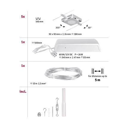 Paulmann 94420 - SET 5xLED/4,5W Kompletan kabelski sustav MAC 230V matni krom