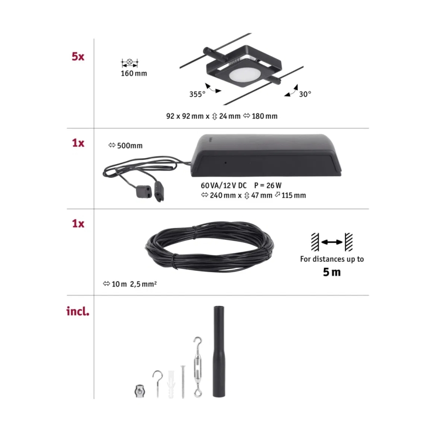 Paulmann 94424 - SET 5xLED/4,5W Reflektor za kabelski sustav MAC 230V