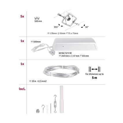 Paulmann 94430 - SET 5xGU5,3/10W Reflektor za kabelski sustav MAC 230V mat krom