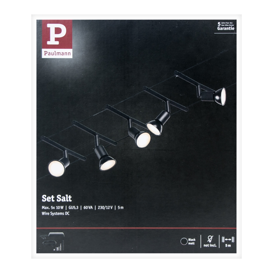 Paulmann 94446 - SET 5xGU5,3/10W Kompletan kabelski sustav SALT 230V crna