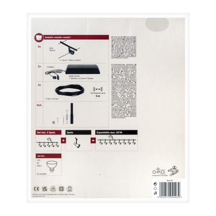 Paulmann 94446 - SET 5xGU5,3/10W Kompletan kabelski sustav SALT 230V crna