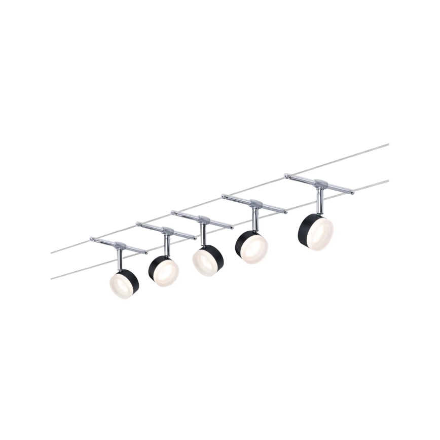 Paulmann 94457 - KOMPLET 5xLED/4W Kompletan sustav na sajli CLEAR 230V crna/sjajni krom