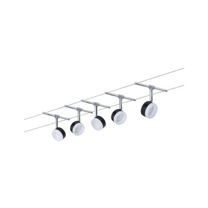 Paulmann 94457 - KOMPLET 5xLED/4W Kompletan sustav na sajli CLEAR 230V crna/sjajni krom