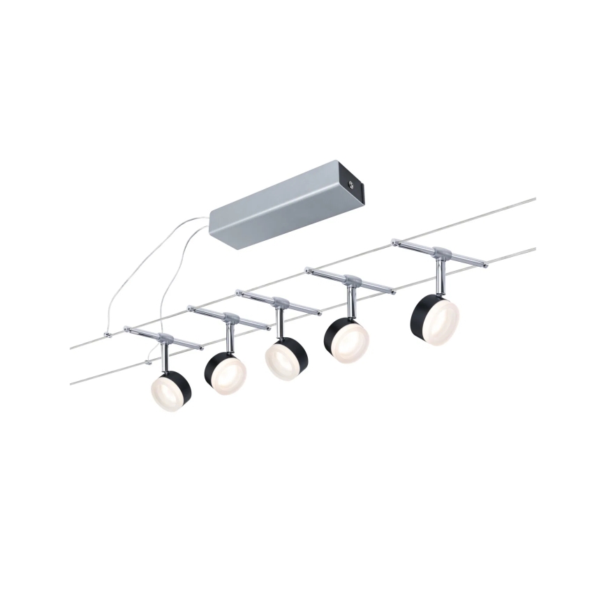 Paulmann 94457 - KOMPLET 5xLED/4W Kompletan sustav na sajli CLEAR 230V crna/sjajni krom
