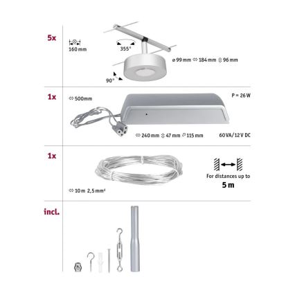 Paulmann 94475 - SET 5xLED/5W Kompletan sajlinski sustav CIRCLE 230V matni krom