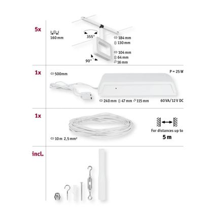 Paulmann 94483 - SET 5xLED/4,8W Kompletan sajlni sustav FRAME 230V bijela