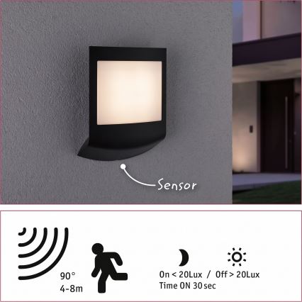 Paulmann 94513 - RGBW LED/8,2W IP44 Prigušivo vanjsko zidno svjetlo s senzorom pokreta i sumraka PADEA 230V antracit