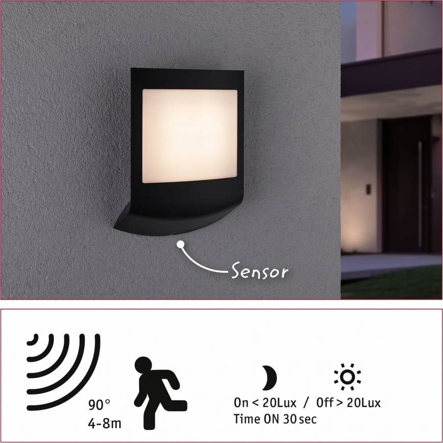 Paulmann 94513 - RGBW LED/8,2W IP44 Prigušivo vanjsko zidno svjetlo s senzorom pokreta i sumraka PADEA 230V antracit