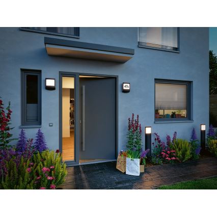 Paulmann 94514 - LED/8,5W IP44 Svjetlo za kućni broj s mogućnošću prigušivanja i senzorom pokreta i sumraka PADEA 230V antracit