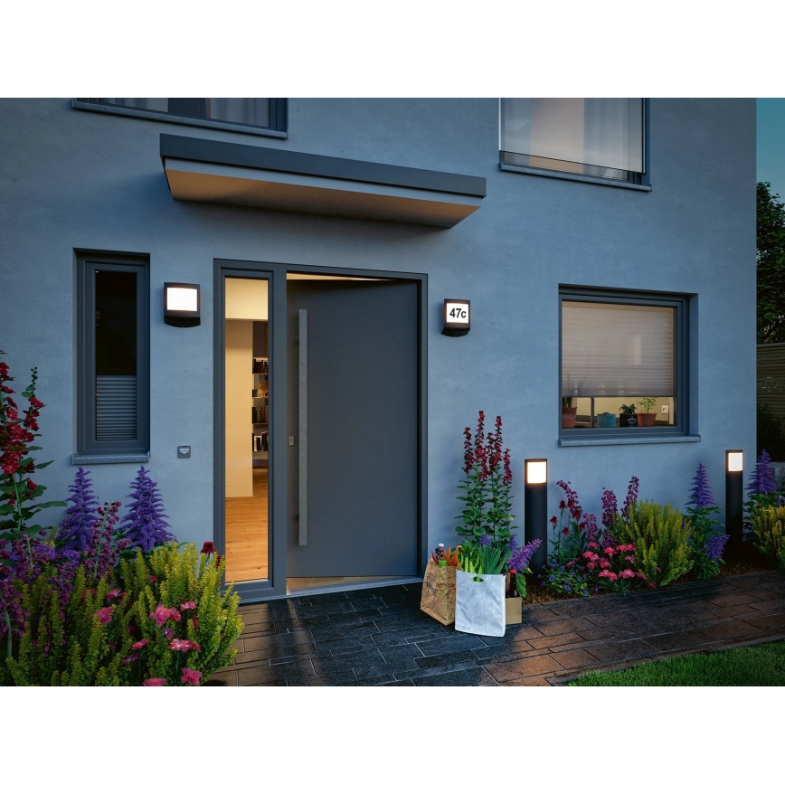 Paulmann 94514 - LED/8,5W IP44 Svjetlo za kućni broj s mogućnošću prigušivanja i senzorom pokreta i sumraka PADEA 230V antracit