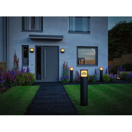 Paulmann 94514 - LED/8,5W IP44 Svjetlo za kućni broj s mogućnošću prigušivanja i senzorom pokreta i sumraka PADEA 230V antracit