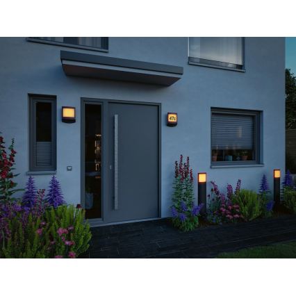 Paulmann 94515 - LED/8,5W IP44 Svjetleći kućni broj s mogućnošću prigušivanja te senzorom pokreta i sumraka PADEA 230V antracit