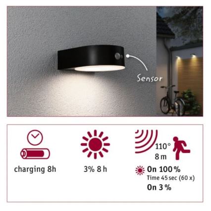 Paulmann 94570 - LED/5,5W IP44 Solarna zidna svjetiljka sa senzorom EILEEN 3,7V 2000 mAh